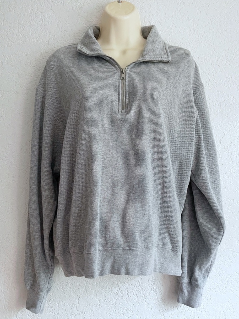 Brandy Melville Light Gray Quarter-Zip Cotton Sweater One Size Cozy Casual